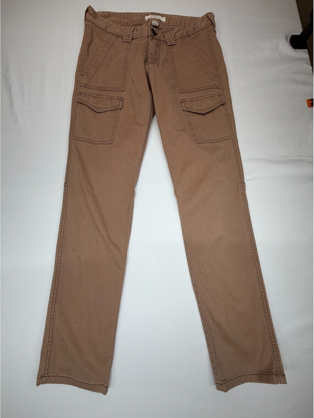 Loft Ann Taylor Women's Pants Cargo Straight Flat Front Low Rise Size 2 Beige